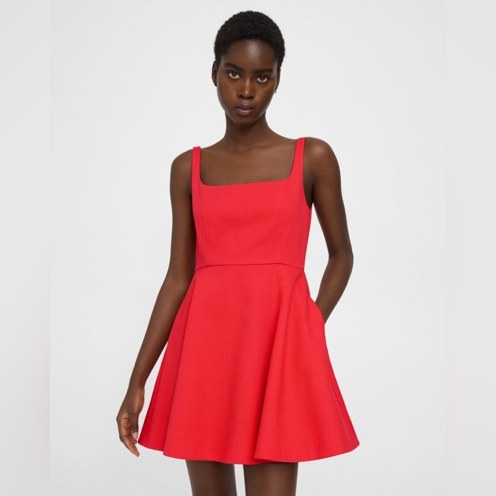 Theory Flared Mini Dress in Cotton Piqué